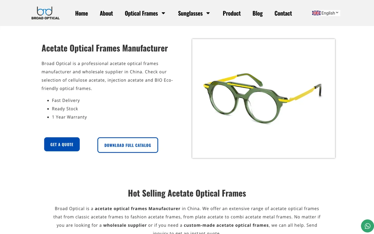 Broad Optical official website acetate supply information
