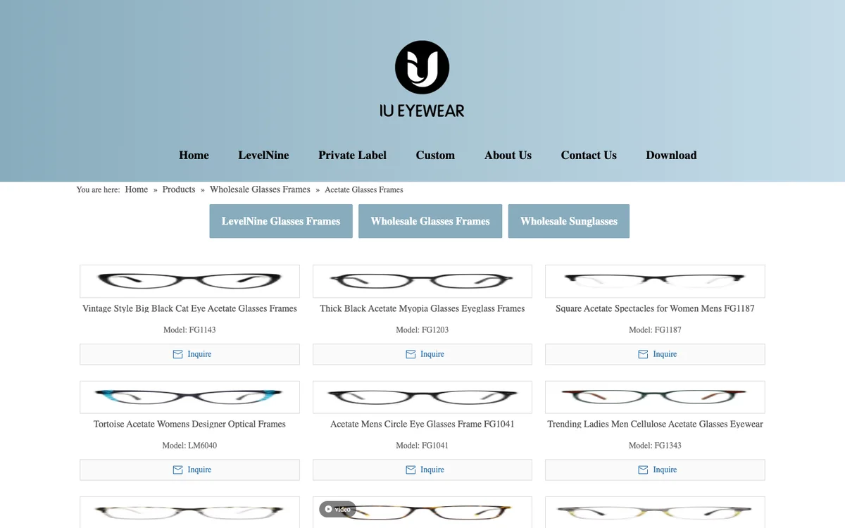 IU Eyewear official website acetate supply information