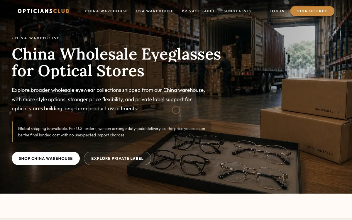 OpticiansClub official China wholesale eyeglasses warehouse page