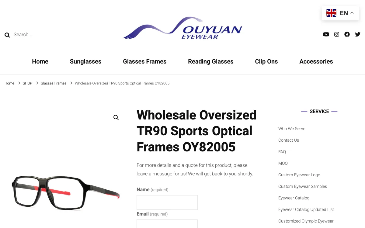 Ouyuan Optical official OY82005 TR90 optical-frame product page