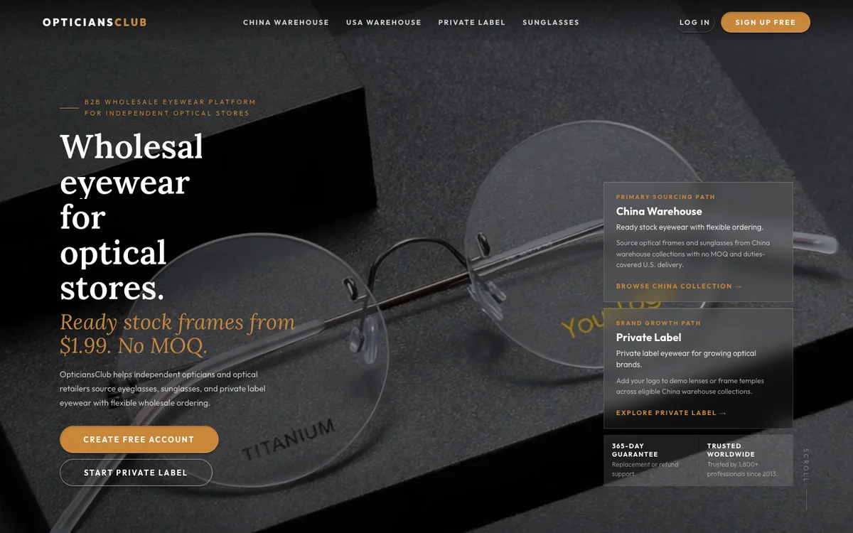 OpticiansClub official website screenshot