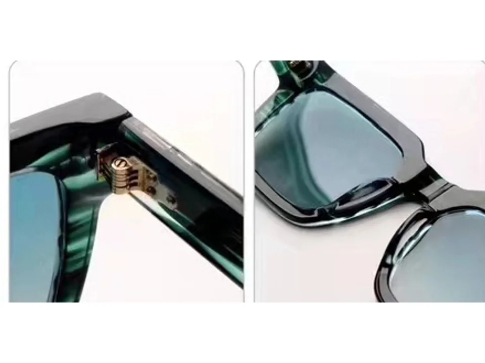 Close-up catalog views of acetate frame model 23049 showing the hinge area and frame front