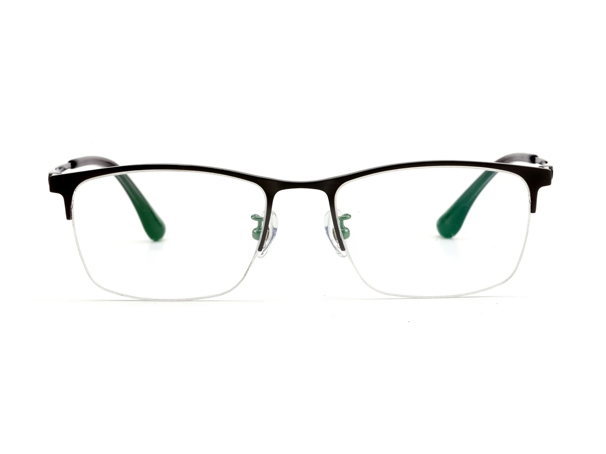 Front view of CK0010 titanium eyeglass frame, with dimensions listed separately in the article
