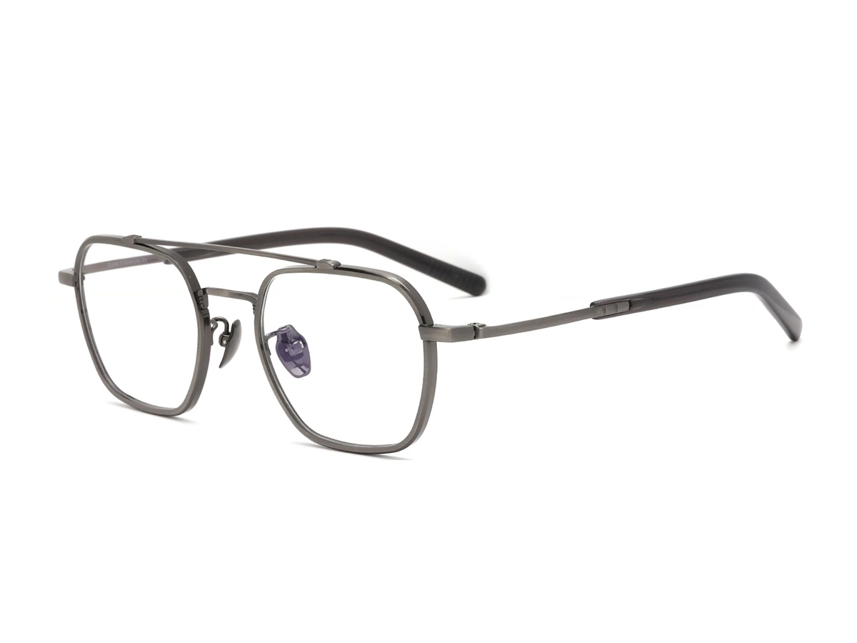 Gunmetal pure titanium eyeglass frame model CK90311 shown at an angle