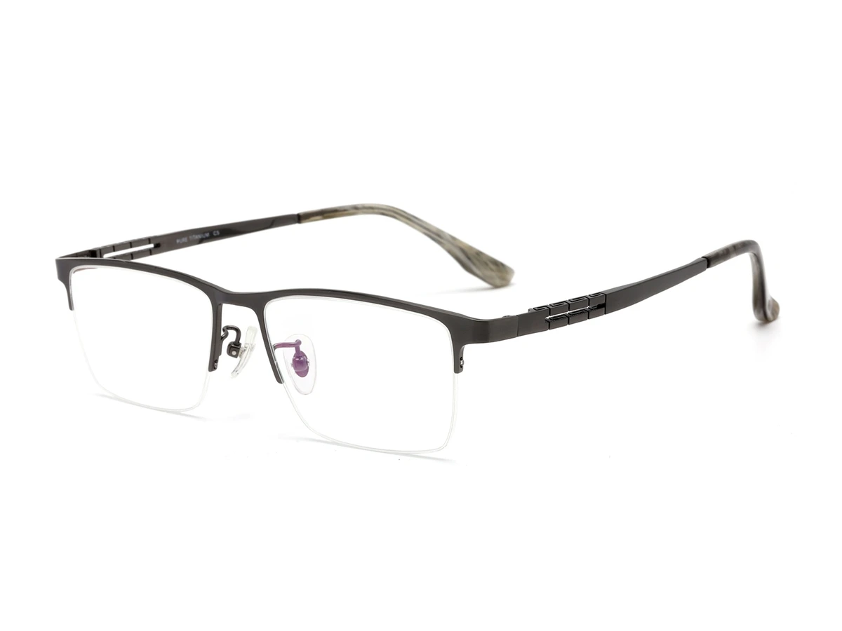 Gunmetal pure titanium eyeglass frame model T2015 shown at an angle