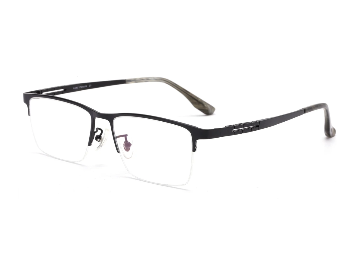 Black pure titanium eyeglass frame model T2015 shown at an angle
