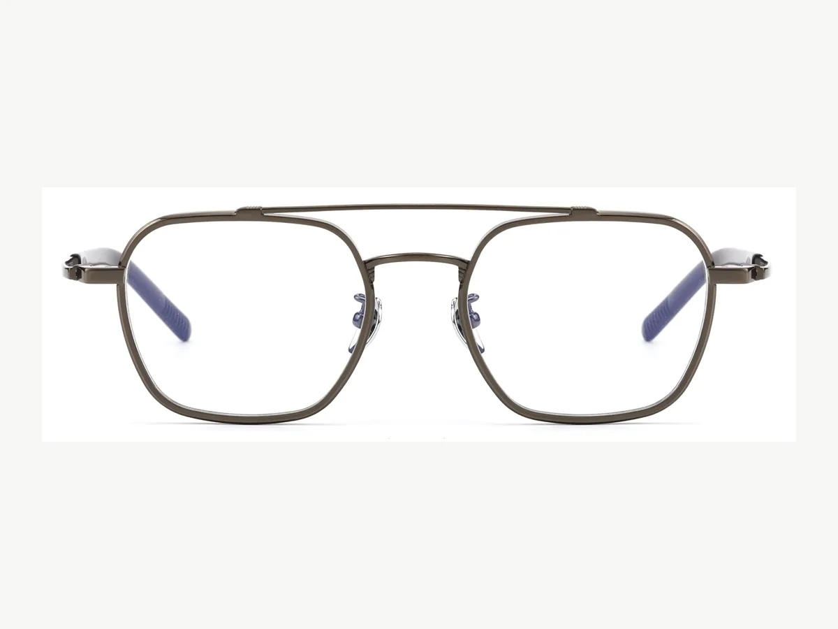 Double-bridge titanium optical frame shown from the front